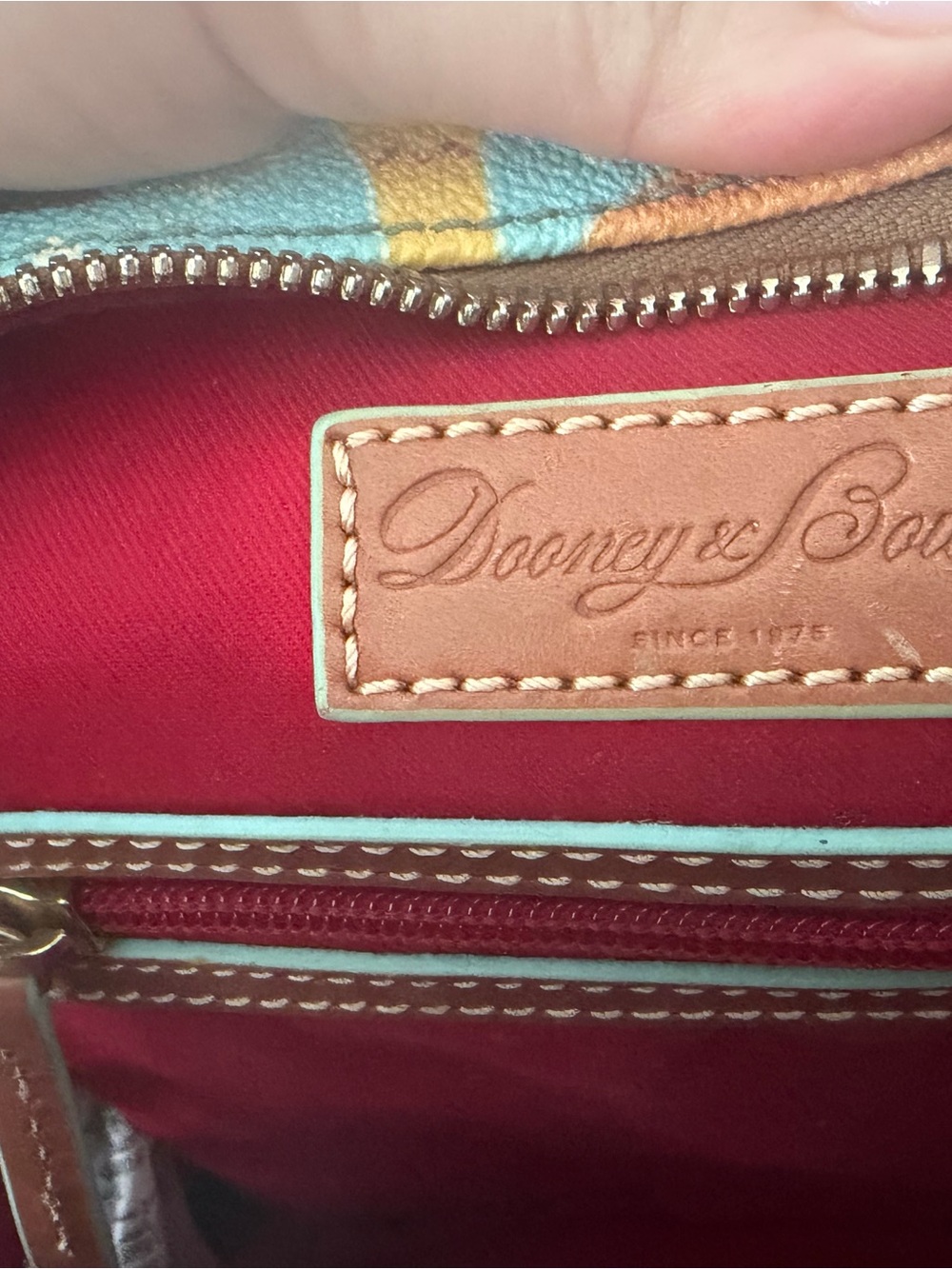 Dooney & Bourke Red Interior Mini Backpack with Light Blue Trim - Picture 6 of 7